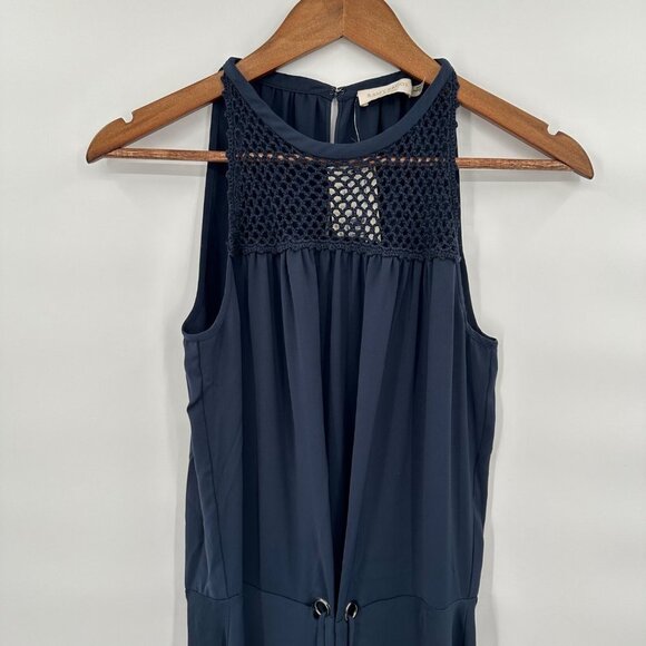 Ramy Brook Lylah Ruffle Hem Midi Dress XS Navy Blue Sleeveless Tie Waist - Picture 4 of 9